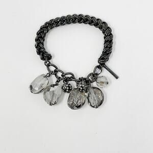 Kenneth Cole Dark Silver Gray Bauble Gemstone Bracelet Stretch Chainlink Costume